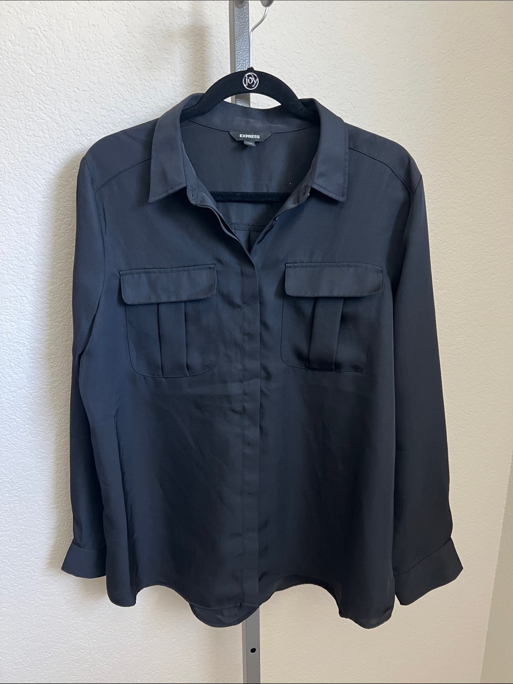 Express Black Button-Up Pocket Blouse
